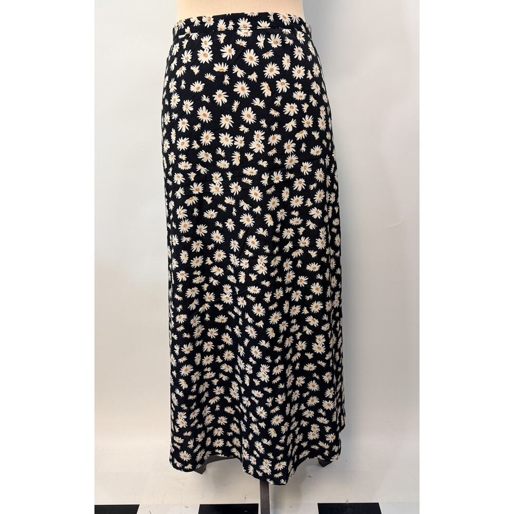 Retro 90s Grunge Maxi Daisy Flower Skirt Small Fairy Boho Whimsigoth Y2K Black